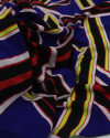 Tecido Crepe Bubble Listras em Recortes Preto, Vermelho e Azul Royal