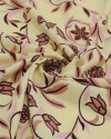 Tecido Viscose Ramos Florais Rosa Chá, Castanho e Amarelo Manteiga