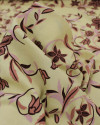 Tecido Viscose Ramos Florais Rosa Chá, Castanho e Amarelo Manteiga