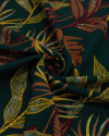 Tecido Viscose Macro Folhagens Colorido e Verde Esmeralda