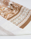 Tecido Linho Puro Italiano Barrado Folhagens Tropicais Terracota e Offwhite