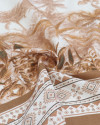 Tecido Linho Puro Italiano Barrado Folhagens Tropicais Terracota e Offwhite