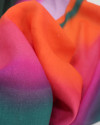 Tecido Linho Misto Italiano Barrado Duplo Degradê Ondulado Verde, Rosa e Laranja (COM DETALHES)