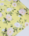 Tecido Sarja com Elastano Italiano Flores Tons Pastéis e Amarelo Manteiga