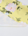 Tecido Sarja com Elastano Italiano Flores Tons Pastéis e Amarelo Manteiga