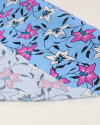 Tecido Crepe de Viscose Italiano Flores Brancas, Rosa e Azul Céu