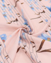 Tecido Viscose Italiano Listras Verticais e Lírios Azul e Rosa Chá