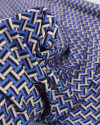 Tecido Crepe Silk Italiano Listras Trançadas Preto, Azul e Bege
