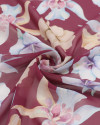 Tecido Crepe Chiffon Italiano Macro Flores Tons Pastéis e Vinho