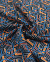 Tecido Crepe Silk Italiano Estampa Geométrica Laranja, Azul e Preto