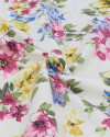 Tecido Sarja com Elastano Italiano Buquê Floral Colorido e Offwhite