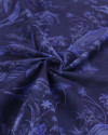 Tecido Sarja com Elastano Italiano Folhagens Sobrepostas Tons de Azul