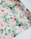 Tecido Crepe Chiffon Italiano Campo de Rosas Pêssego, Verde e Branco