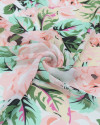 Tecido Crepe Chiffon Italiano Campo de Rosas Pêssego, Verde e Branco