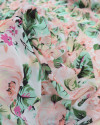 Tecido Crepe Chiffon Italiano Campo de Rosas Pêssego, Verde e Branco