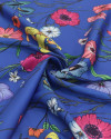 Tecido Crepe Silk Italiano Portulacas e Lírios Colorido e Azul Royal
