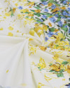 Tecido Tricoline com Elastano Italiano Barrado Vertical Campo Floral Colorido e Branco