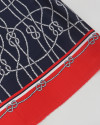 Tecido Crepe Acetinado Italiano Barrado Estampa Náutica Vermelho e Azul Marinho