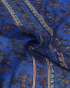 Tecido Crepe Chiffon Italiano Barrado Vertical Folhagens Colorido e Azul