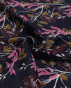 Tecido Crepe Acetinado Italiano Ramos Rosa, Branco e Azul Marinho
