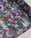 Tecido Crepe Chiffon Quadriculado e Floral Colorido e Roxo