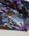Tecido Crepe Chiffon Quadriculado e Floral Colorido e Roxo