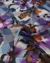 Tecido Crepe Chiffon Quadriculado e Floral Colorido e Roxo