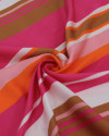 Tecido Viscose Italiano Multi Listras Marrom, Laranja e Tons de Rosa