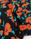 Tecido Crepe de Viscose Italiano Ramos Florais Laranja, Verde e Preto
