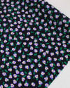 Tecido Crepe de Viscose Italiano Micro Flores Abstratas Lilás, Verde e Preto
