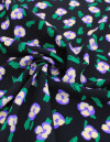 Tecido Crepe de Viscose Italiano Micro Flores Abstratas Lilás, Verde e Preto