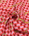 Tecido Crepe Silk Fino Micro Geométricos e Argolas Amarelo, Vermelho e Rosa