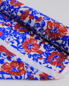 Tecido Tricoline Italiano Ramos Florais Vermelho, Azul e Offwhite