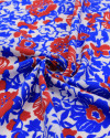 Tecido Tricoline Italiano Ramos Florais Vermelho, Azul e Offwhite