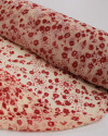 Tecido Crepe Chiffon Italiano Micro Tapete Floral Vermelho e Creme