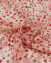 Tecido Crepe Chiffon Italiano Micro Tapete Floral Vermelho e Creme