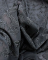 Tecido Crepe Chiffon Italiano Brocado Folhas Preto e Cinza Grafite