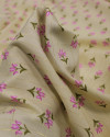 Tecido Viscose com Lurex Micro Flores Verde, Rosa e Creme