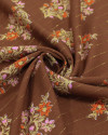 Tecido Viscose com Lurex Buquê Floral Colorido e Marrom