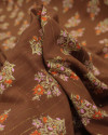 Tecido Viscose com Lurex Buquê Floral Colorido e Marrom