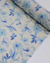 Tecido Linho Misto Estampa Floral Tons de Azul e Cru
