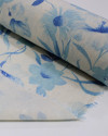 Tecido Linho Misto Estampa Floral Tons de Azul e Cru