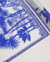 Tecido Crepe Silk Italiano Estampa Lenço Folhagens Tropicais Azul e Offwhite (1,47m x 89cm)