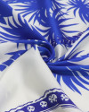 Tecido Crepe Silk Italiano Estampa Lenço Folhagens Tropicais Azul e Offwhite (1,47m x 89cm)