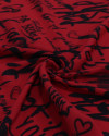 Tecido Crepe de Viscose Italiano Escritas Preto e Vermelho