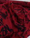 Tecido Crepe de Viscose Italiano Escritas Preto e Vermelho