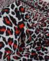 Tecido Crepe de Viscose Italiano Animal Print Vermelho, Preto e Branco