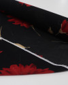 Tecido Crepe Chiffon Grosso Italiano Macro Floral e Riscos Branco, Vermelho e Preto
