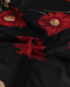 Tecido Crepe Chiffon Grosso Italiano Macro Floral e Riscos Branco, Vermelho e Preto