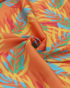Tecido Crepe Silk Italiano Folhagens Coloridas e Laranja